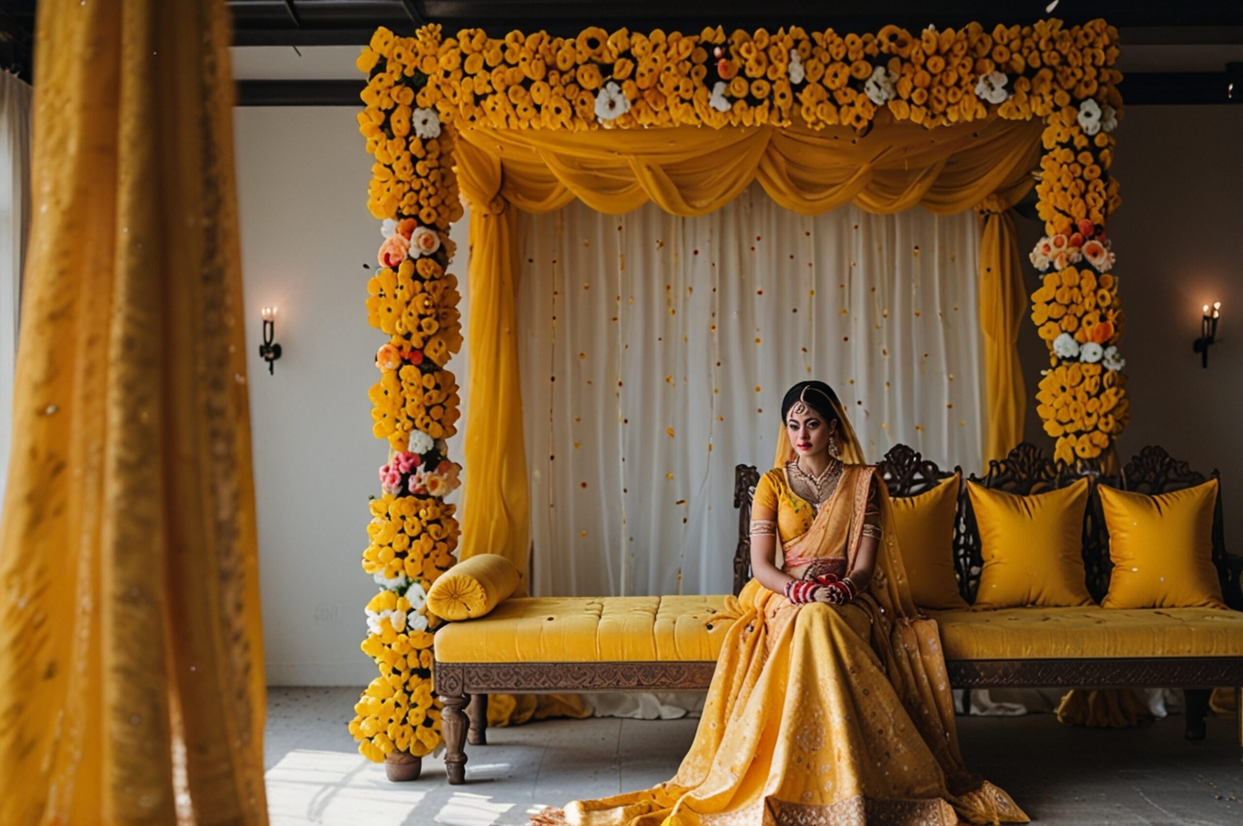 WEDDINGS bright festive indian wedding backdrop with colorful designs