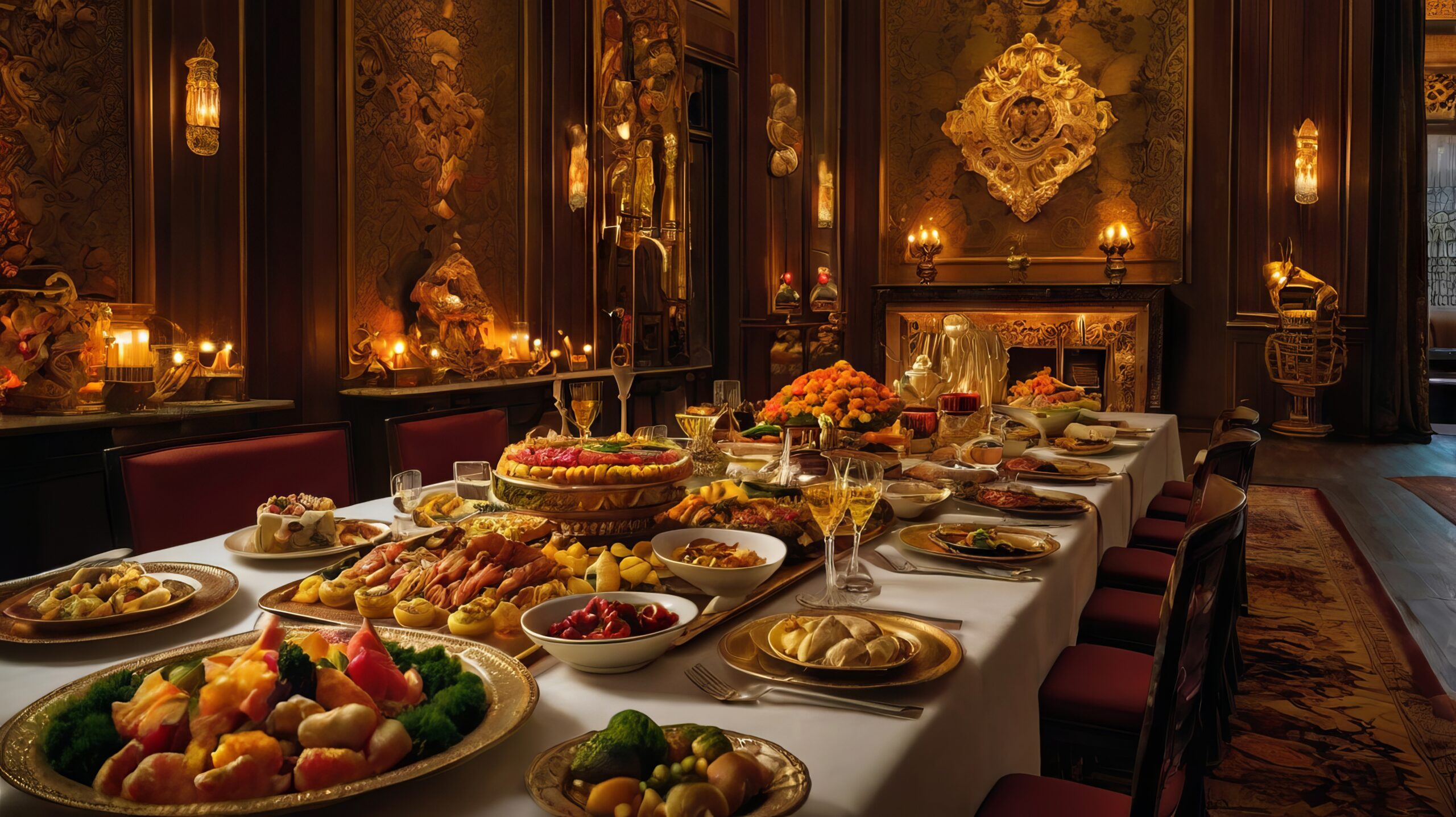 buffet table with food fruit it