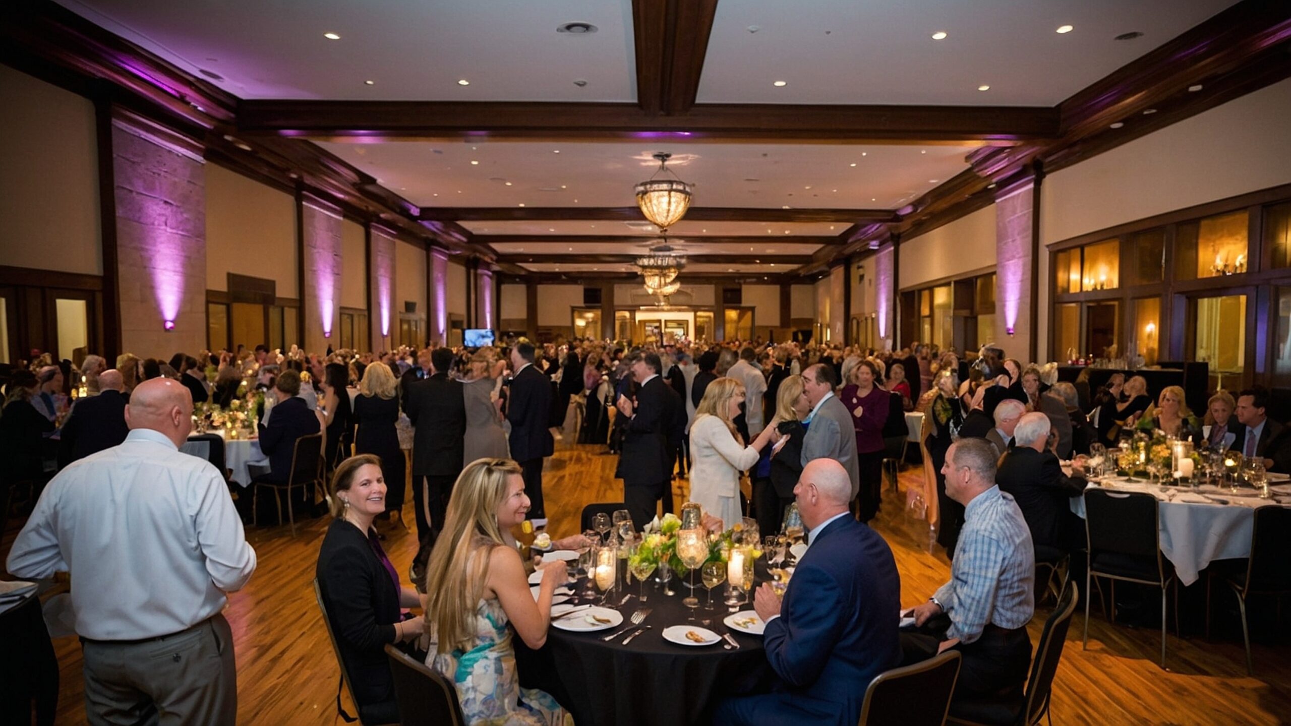 large crowd people are gathered ballroom