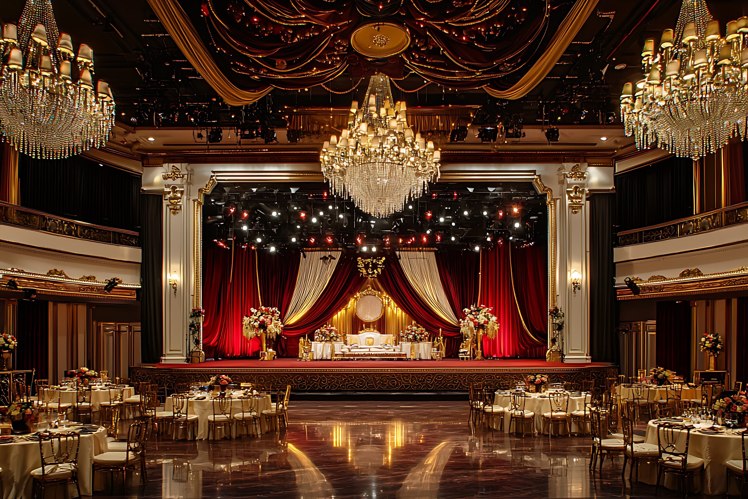 WEDDINGS stage with chandelier chandelier it