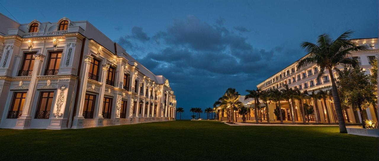 Antara Grand grounds at night between the two wings
